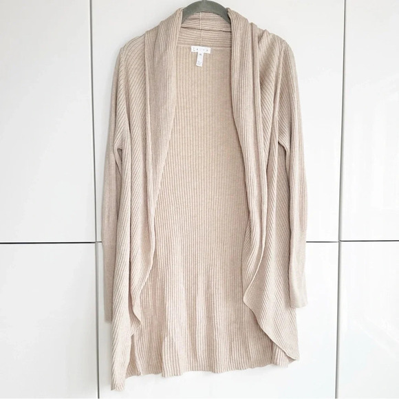 Leith (Nordstrom) Long Line Cardigan Size XS Shawl  Collar Cream Ribbed Cocoon - Picture 1 of 6